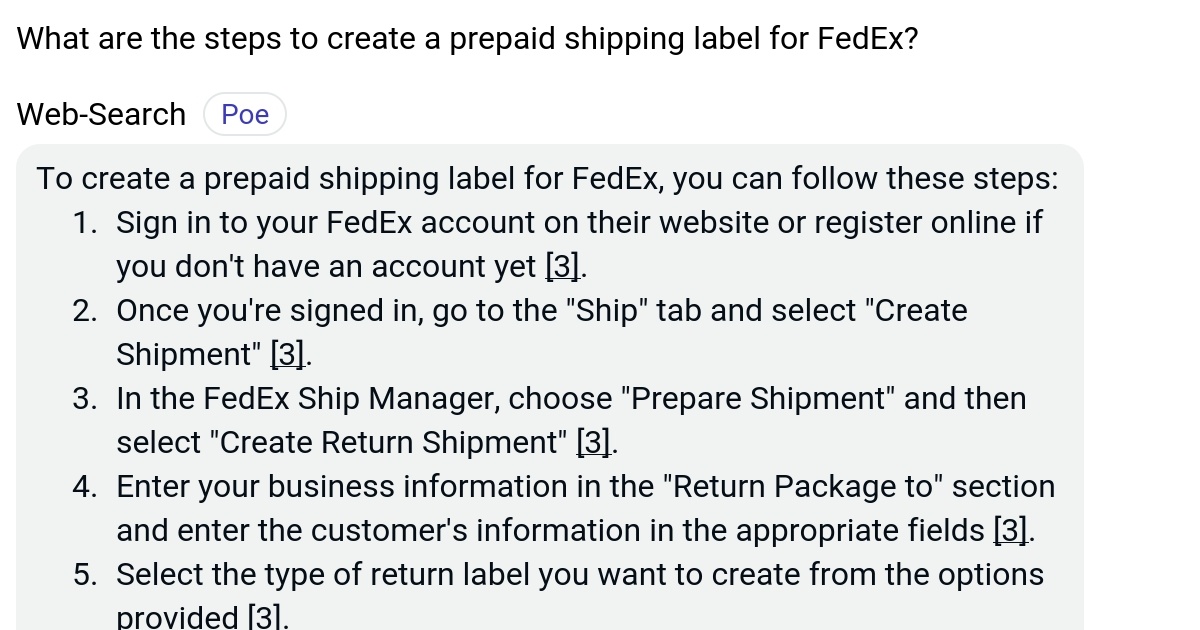 What are the steps to create a prepaid shipping label for FedEx? Poe