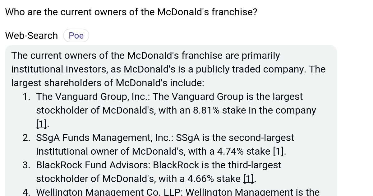 Who are the current owners of the McDonald's franchise? Poe