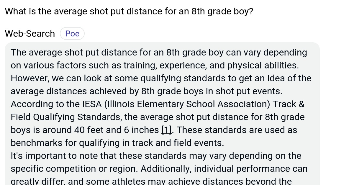 What is the average shot put distance for an 8th grade boy? Poe
