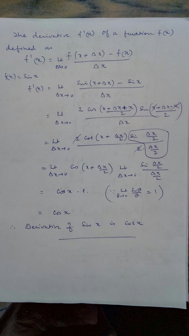 Why is cos x the derivative of sin x? Quora