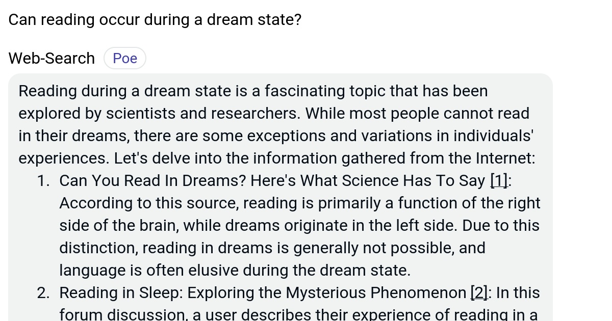 Can reading occur during a dream state? Poe