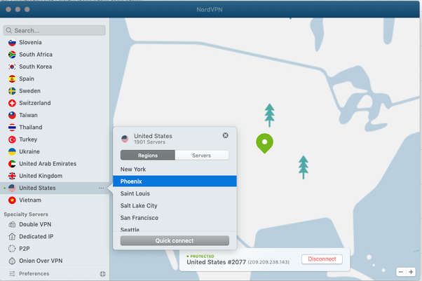 Is it possible to use a VPN for a specific city and state in the US