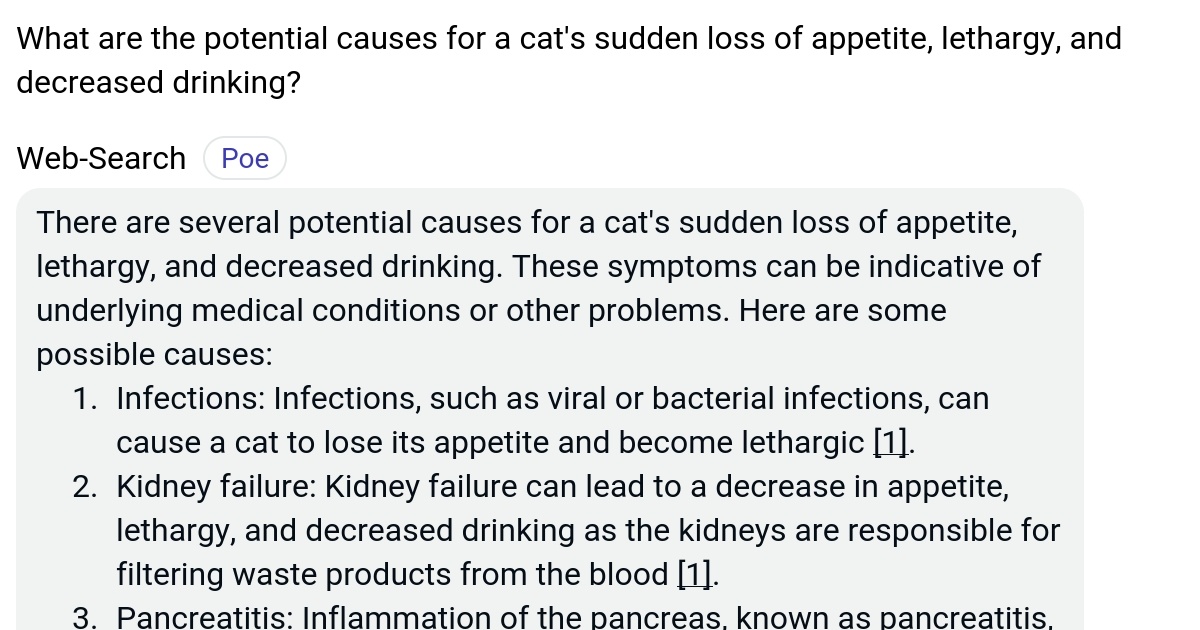 What are the potential causes for a cat's sudden loss of appetite
