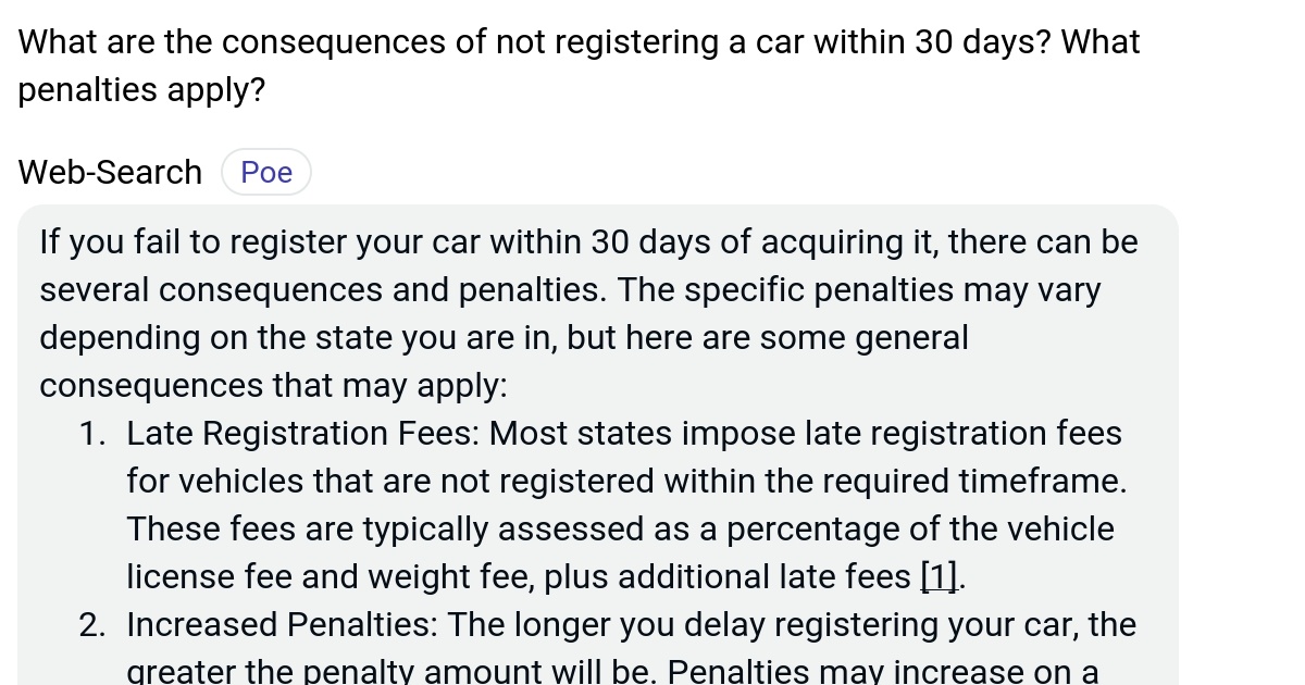 What are the consequences of not registering a car within 30 days? What
