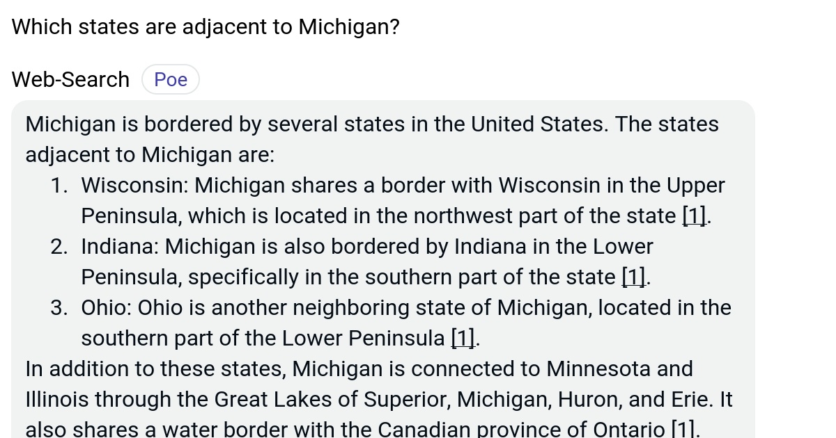 Which states are adjacent to Michigan? Poe