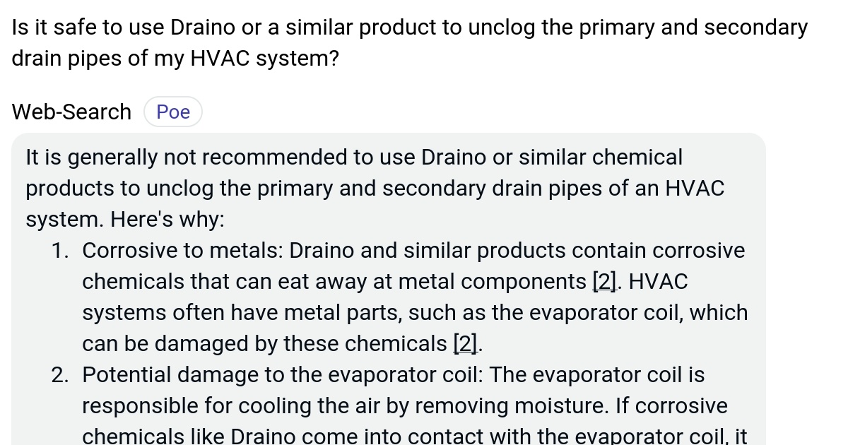 Is it safe to use Draino or a similar product to unclog the primary and