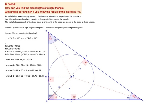 How to find the side lengths of a right triangle with angles 36 and 54