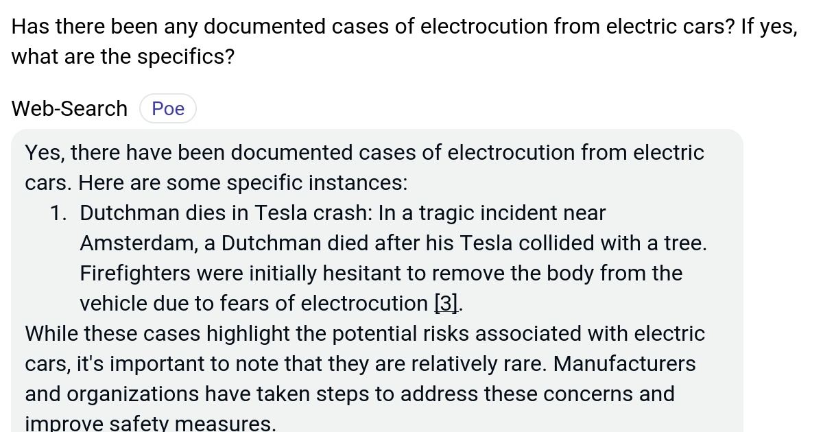 Has there been any documented cases of electrocution from electric cars? If yes, what are the
