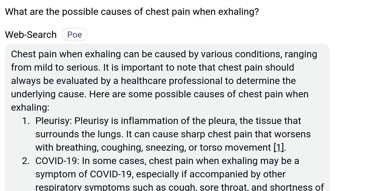 What are the possible causes of chest pain when exhaling? Poe