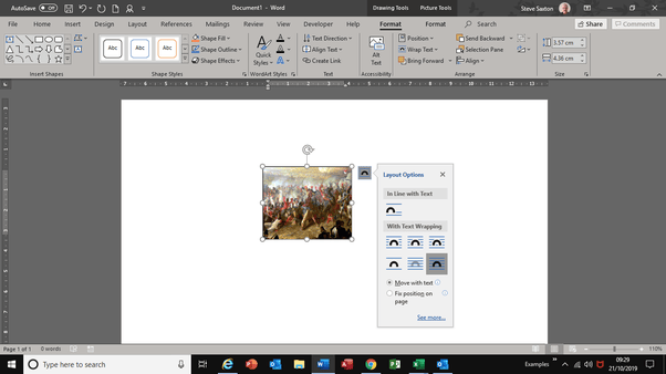 How to insert a picture in a text box in Word and move it in front of