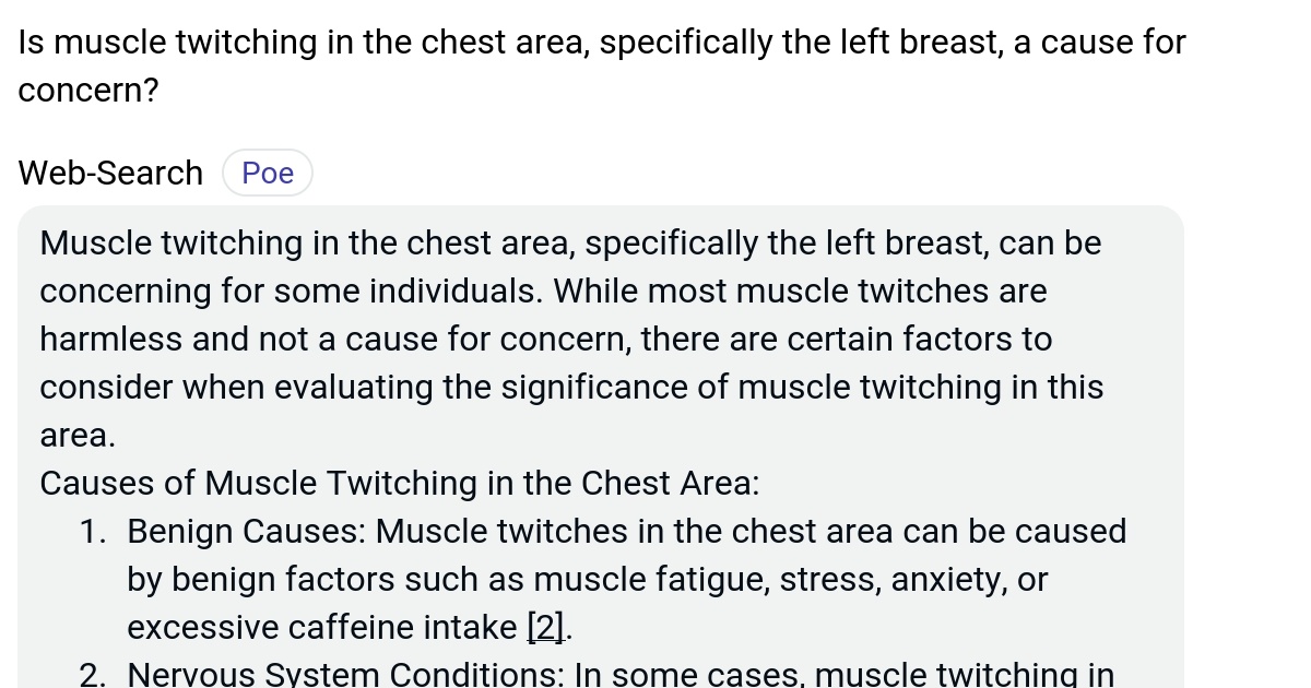 Is muscle twitching in the chest area, specifically the left breast, a