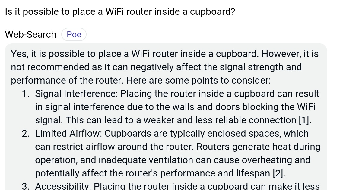 Is it possible to place a WiFi router inside a cupboard? Poe