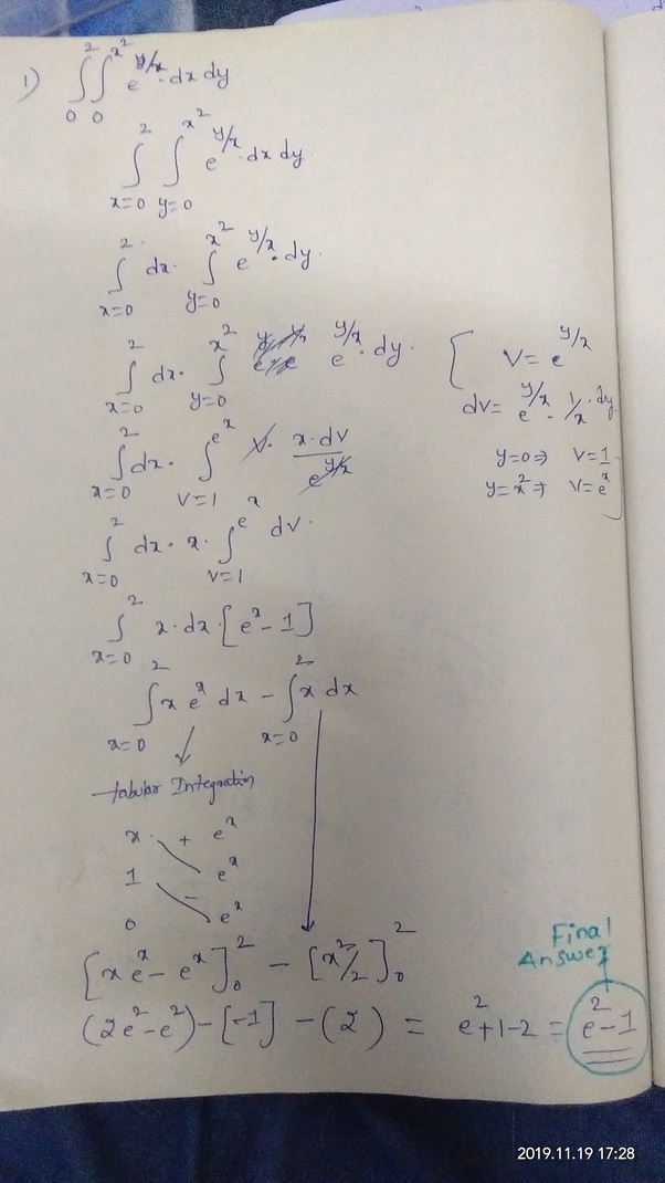 What is the integration of e (power) y/x with limits 0 to