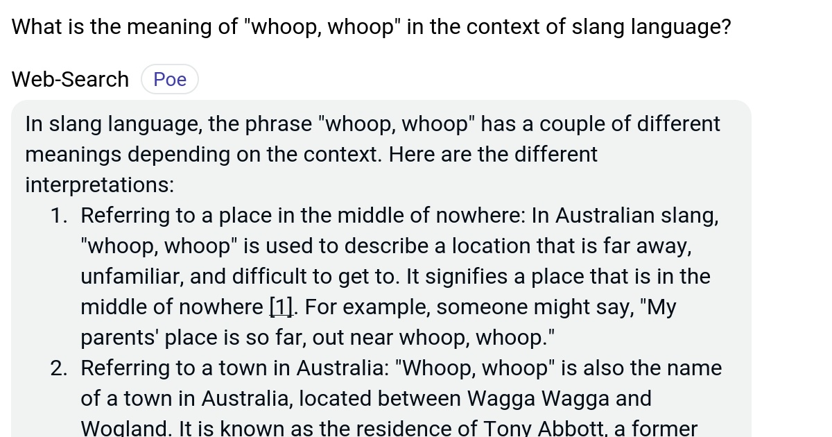 What is the meaning of "whoop, whoop" in the context of slang language
