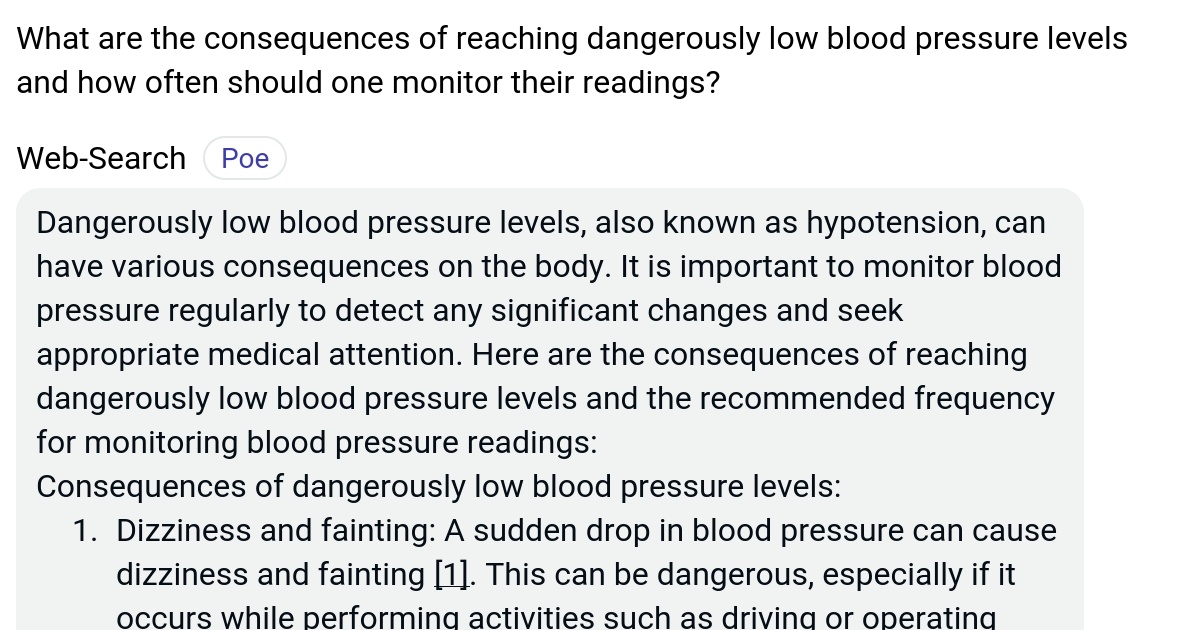 What are the consequences of reaching dangerously low blood pressure