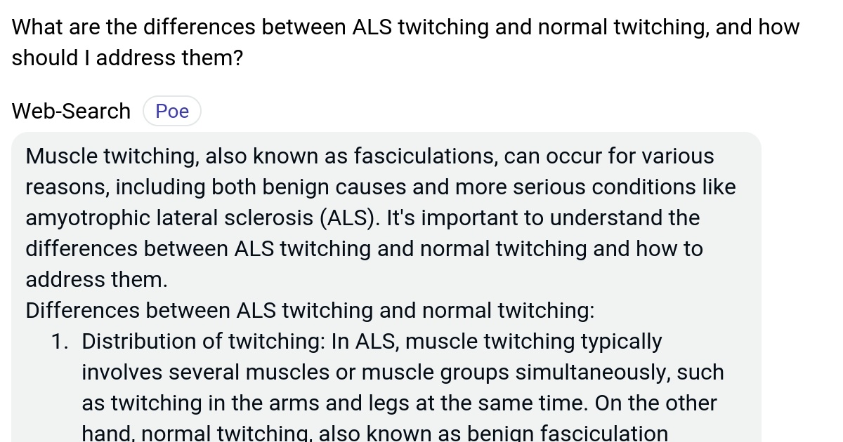 What are the differences between ALS twitching and normal twitching, and how should I address