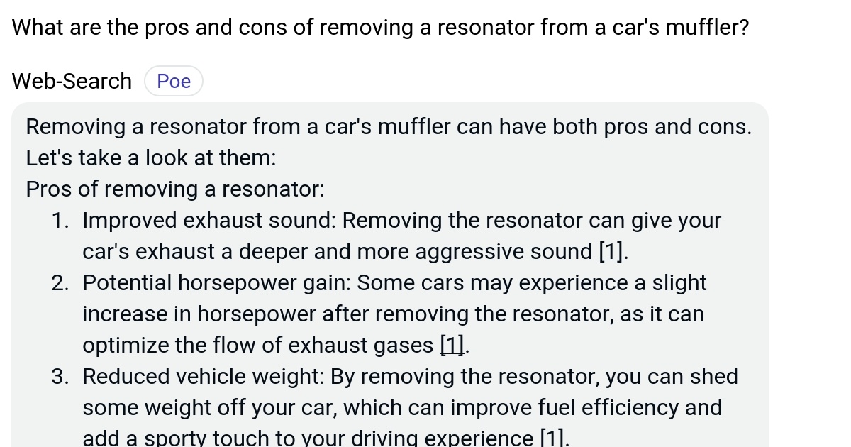 What are the pros and cons of removing a resonator from a car's muffler