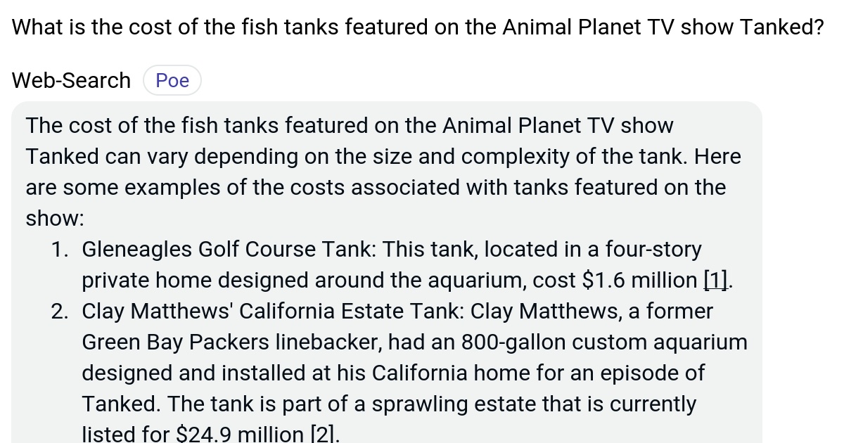 What is the cost of the fish tanks featured on the Animal TV