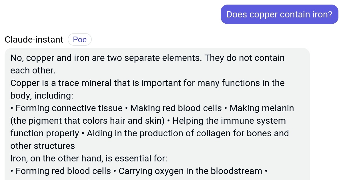 Does copper contain iron? Poe