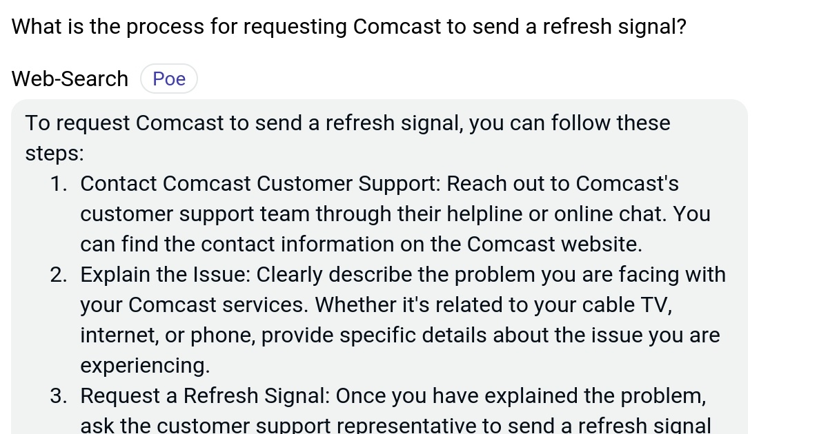 What is the process for requesting Comcast to send a refresh signal? Poe