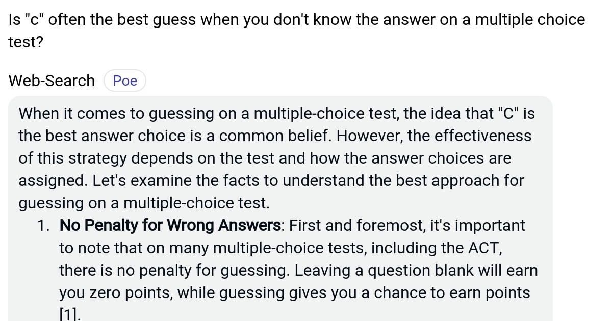 Is "c" often the best guess when you don't know the answer on a
