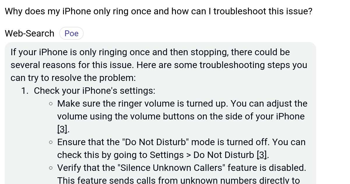 Why does my iPhone only ring once and how can I troubleshoot this issue