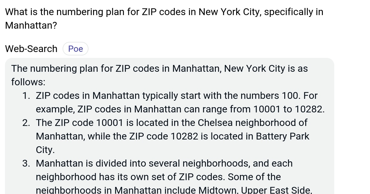 What is the numbering plan for ZIP codes in New York City, specifically
