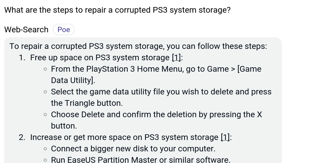 What are the steps to repair a corrupted PS3 system storage? Poe