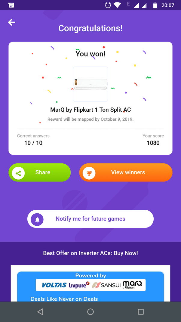 Has anyone won the Flipkart “guess what” or “quiz time” games? Quora