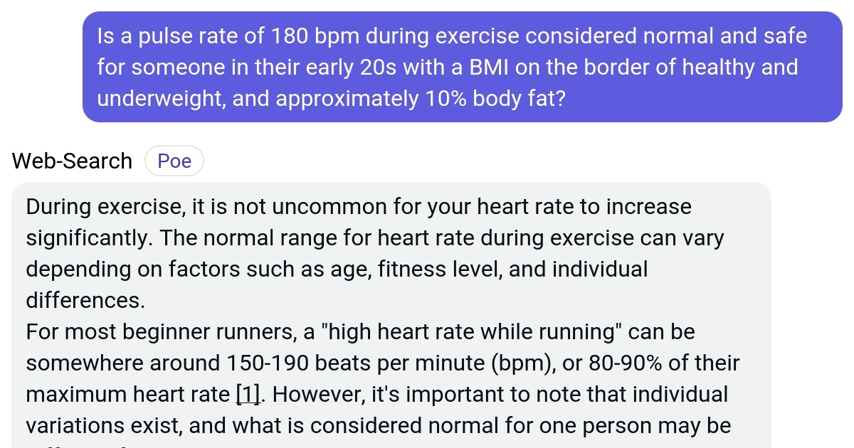 Is a pulse rate of 180 bpm during exercise considered normal and safe