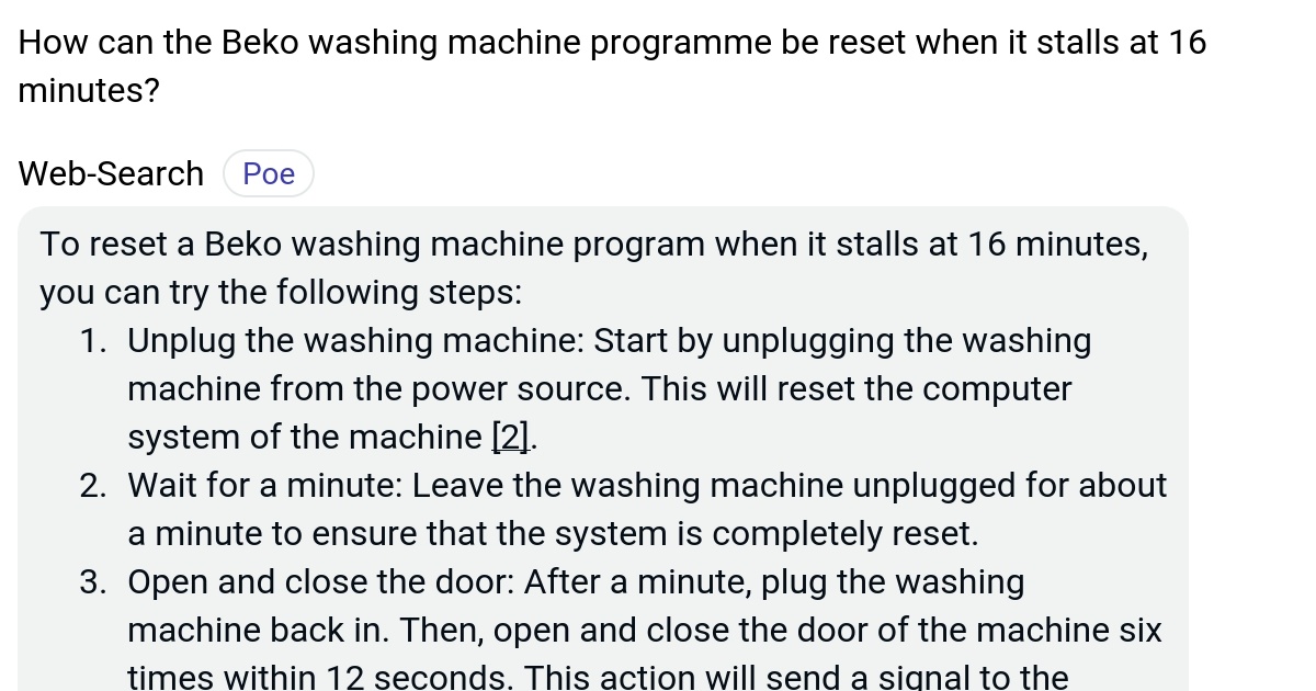 How can the Beko washing machine programme be reset when it stalls at
