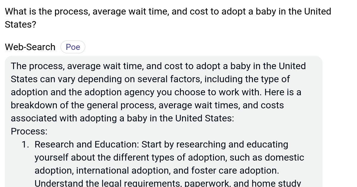 What is the process, average wait time, and cost to adopt a baby in the