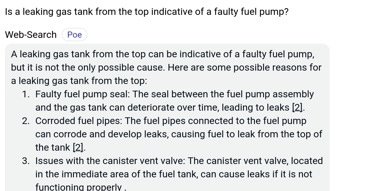 Is a leaking gas tank from the top indicative of a faulty fuel pump? Poe