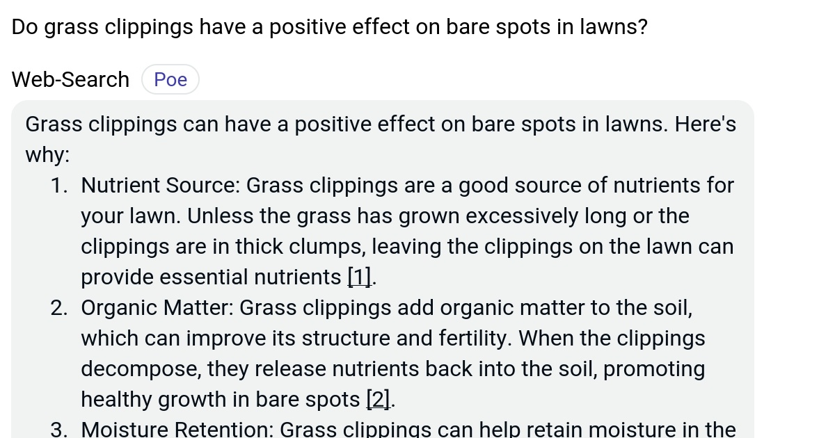 Do grass clippings have a positive effect on bare spots in lawns? Poe