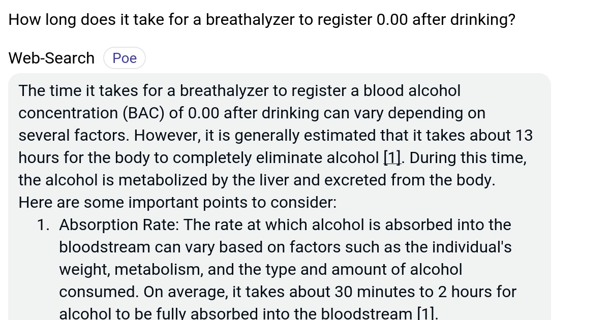 How long does it take for a breathalyzer to register 0.00 after