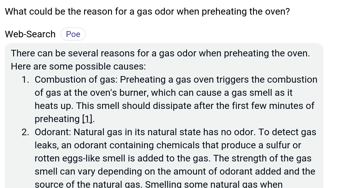 What could be the reason for a gas odor when preheating the oven? Poe