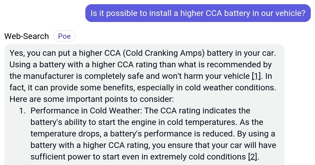 Is it possible to install a higher CCA battery in our vehicle? Poe