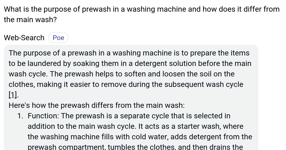 What is the purpose of prewash in a washing machine and how does it