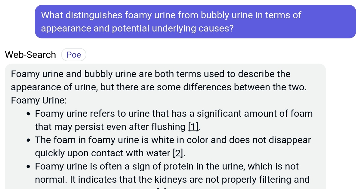 What distinguishes foamy urine from bubbly urine in terms of appearance