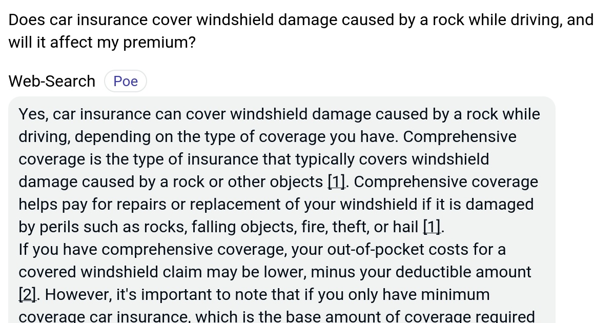 Does car insurance cover windshield damage caused by a rock while