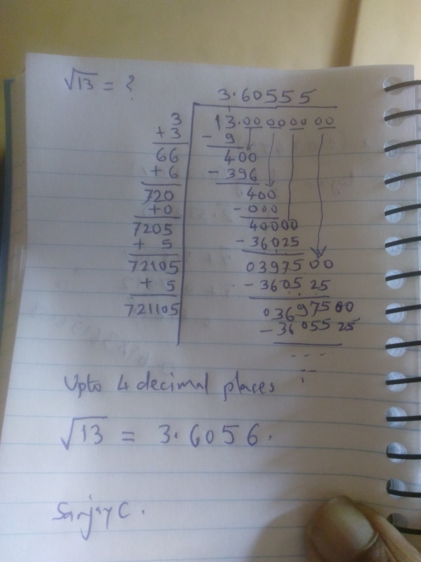 How do we find the root 13 up to four decimals by the long division