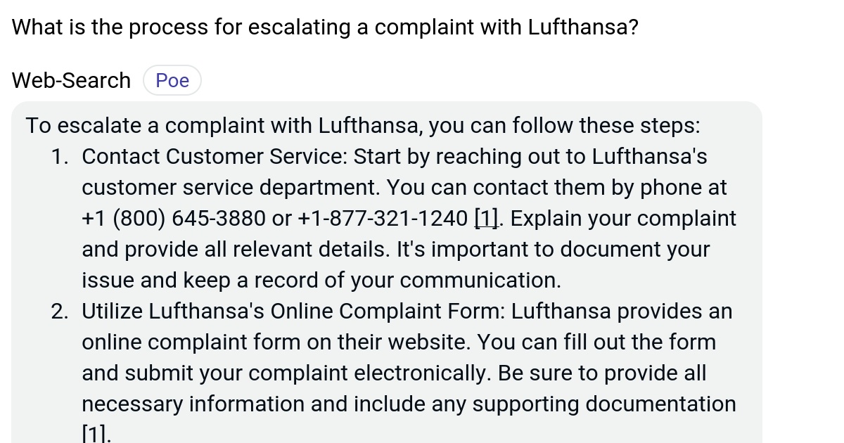 What is the process for escalating a complaint with Lufthansa? Poe