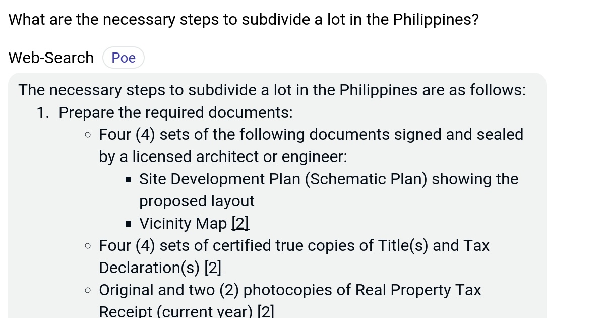 What are the necessary steps to subdivide a lot in the Philippines? Poe