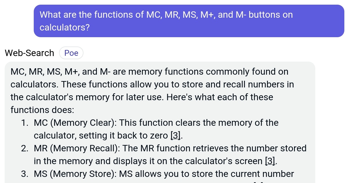 What are the functions of MC, MR, MS, M+, and M buttons on calculators? Poe
