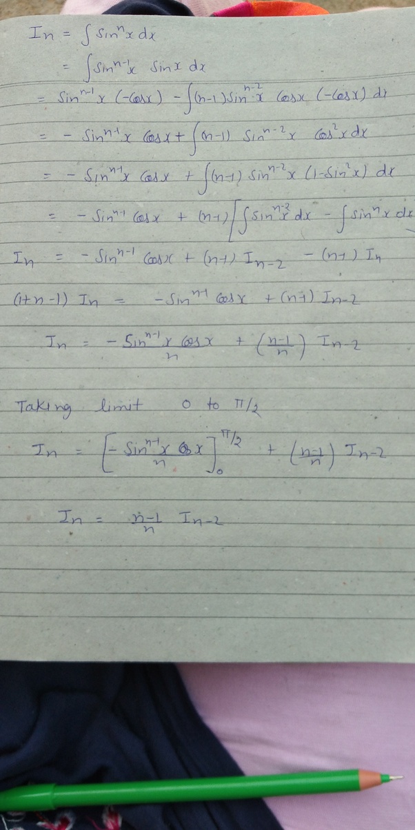 What is the reduction formula of the integration of sin^nx dx from