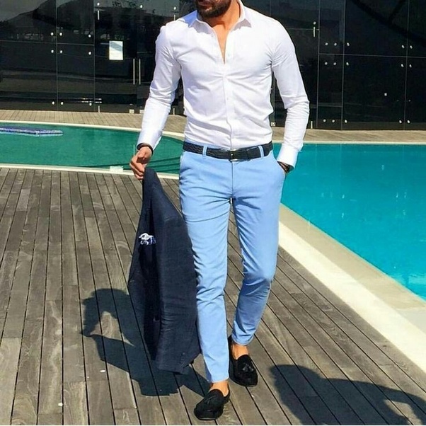 What color shirt matches light blue pants? Quora