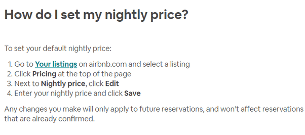 How can I, as a host, change the price per night in my Airbnb account