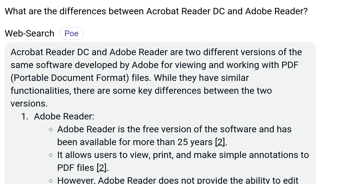What are the differences between Acrobat Reader DC and Adobe Reader? Poe