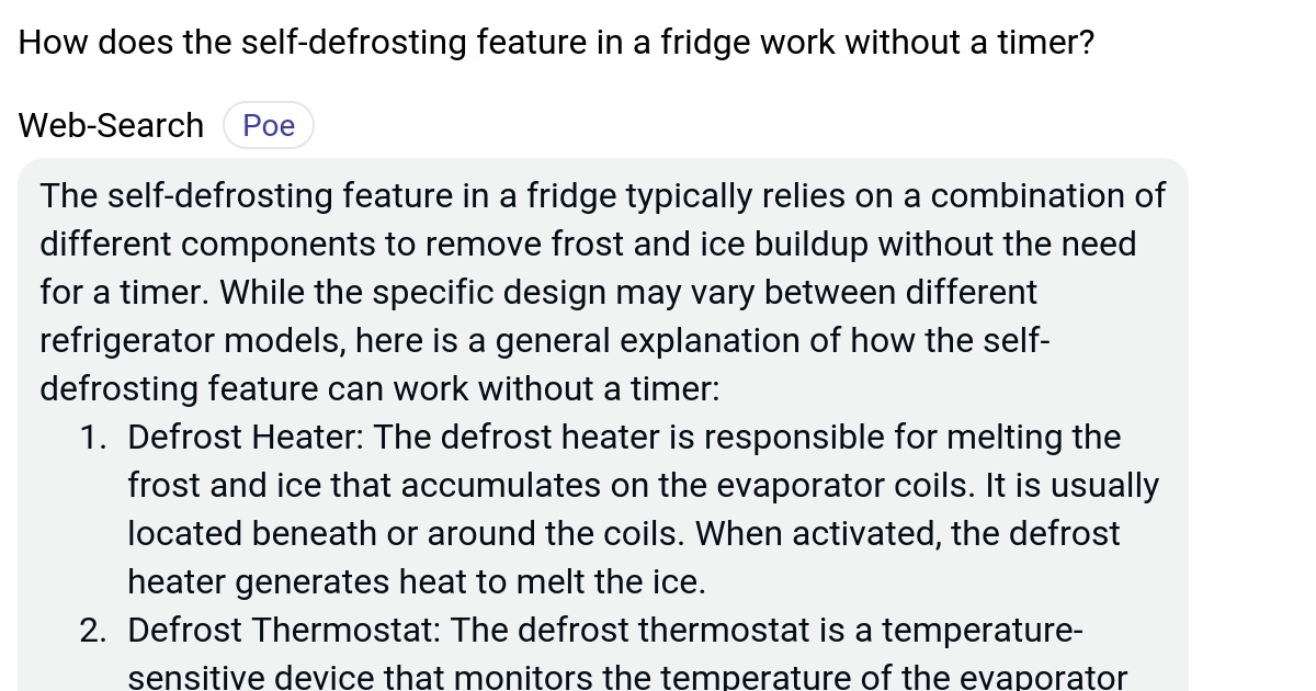 How does the selfdefrosting feature in a fridge work without a timer