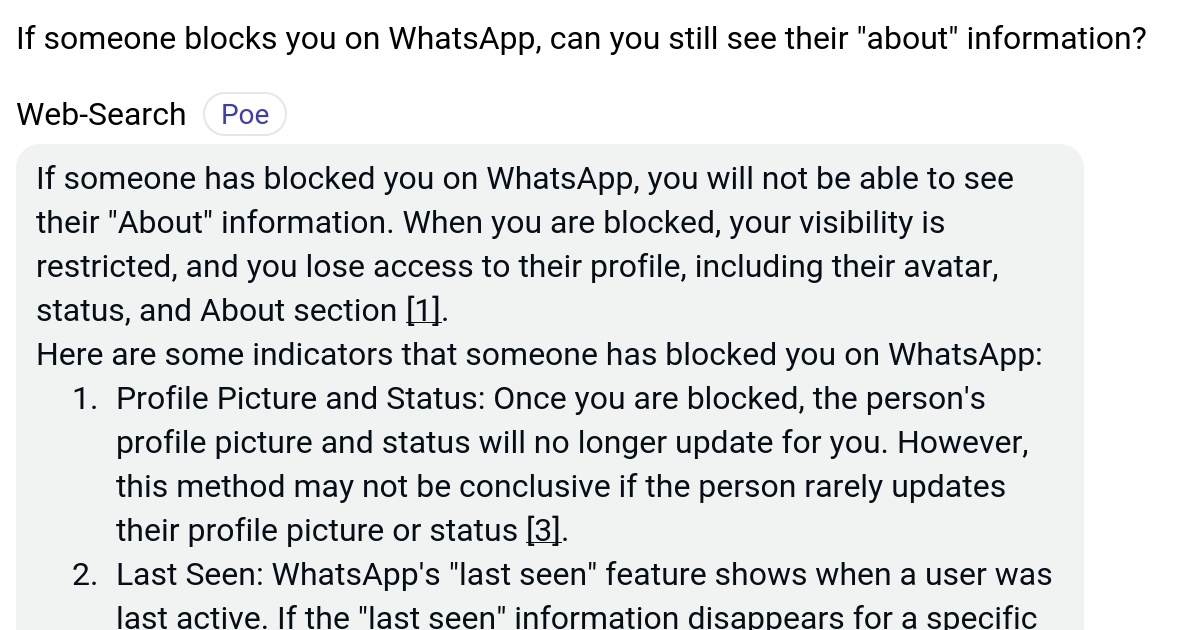 If someone blocks you on WhatsApp, can you still see their "about